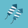 Fireworks rocket icon in flat design with blue background Royalty Free Stock Photo