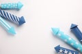 Firework rockets on white background, above view. Space for text Royalty Free Stock Photo