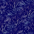 Firework seamless vector background. Glitter foil pattern isolated. Metallic shiny fireworks on black. Bright decoration Christmas