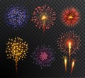 Firework. Set multy-colored new year bright firework explode isolated on transparent background. Holidey, victory Royalty Free Stock Photo