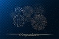Firework show on blue transparent background. Independence day concept. Congratulations background