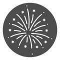 Firework solid icon, Explosive pyrotechnic show concept, Fireworks with bursting stars sign on white background, salutes