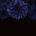 Firework sparkle background card. Beautiful bright fireworks isolated on black background. Light blue decoration Royalty Free Stock Photo