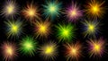 Exclusive. Multicolored illustration. Fireworks of colors, mood, wishes, dreams and joy on a black background. Vector.