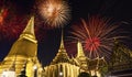 Firework on Wat Phra Kaeo (Thai royal palace) Royalty Free Stock Photo