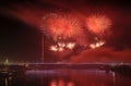 Fireworks above bridge Royalty Free Stock Photo