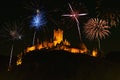 Fireworks above cochem castle Royalty Free Stock Photo