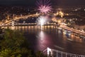 Fireworks above Danube next to Chain Bridge