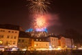 Fireworks above Ljubljanas castle for New Years celebration, Ljubljana, Slovenia