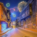 Fireworks above old streets of Istanbul Royalty Free Stock Photo