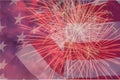 Fireworks on the American Flag background. Close up of an USA flag with fire texture. USA - Independence day - 4th of July