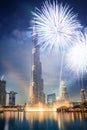 fireworks around Burj Khalifa - exotic New Year destination, Dubai, UAE Royalty Free Stock Photo