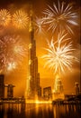 fireworks around Burj Khalifa - exotic New Year destination, Dubai, UAE Royalty Free Stock Photo