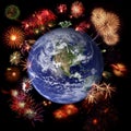 Fireworks around Earth, celebration time