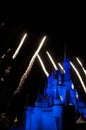 Fireworks around the famous castle. Disneyworld Florida, FL US USA