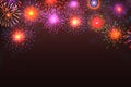 Fireworks background. Colorful explosion with light burst effect on dark background with place for text. Vector party Royalty Free Stock Photo