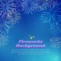 Fireworks Background. Colorful Top Frame on blue