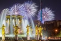 Fireworks on the background of fountain Friendship of People Royalty Free Stock Photo