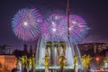 Fireworks on the background of fountain Friendship of People Royalty Free Stock Photo