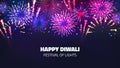 Fireworks background, happy diwali festive crackers and petards. Deepavali header or holiday card, indian greeting