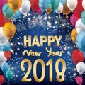 Fireworks Balloons Banner Happy New Year 2018 Royalty Free Stock Photo