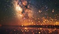 Fireworks with blur milky way background Royalty Free Stock Photo