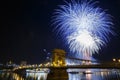 Fireworks in Budapest. View of the illuminated Chain Bridge and Royalty Free Stock Photo