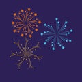 Fireworks bursting in glowing multi colours on purple background