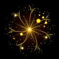 Fireworks bursting in glowing yellow thin star on black background Royalty Free Stock Photo