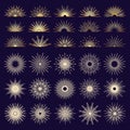 Fireworks bursting rays sunrise starburst burst flat cartoon icons collection. Set of vintage burst contour different