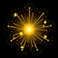 Fireworks bursting in shape of star with yellow flashes on black background