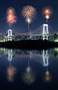 Fireworks celebrating with mirror reflection over Tokyo Rainbow Royalty Free Stock Photo