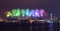 Fireworks celebrating over marina bay in Yokohama City Royalty Free Stock Photo