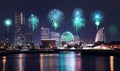 Fireworks celebrating over marina bay in Yokohama City Royalty Free Stock Photo