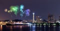 Fireworks celebrating over marina bay in Yokohama City Royalty Free Stock Photo