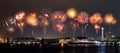 Fireworks celebrating over marina bay in Yokohama City Royalty Free Stock Photo