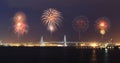 Fireworks celebrating over Yokohama Bay Bridge at night Royalty Free Stock Photo