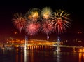 Fireworks over Yokohama Bay Bridge  at night, Japan Royalty Free Stock Photo