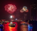 Fireworks Celebration on Chao Phraya River, Thailand Royalty Free Stock Photo
