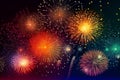 Colorful fireworks on the black sky background. Royalty Free Stock Photo