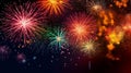 Colorful fireworks of various colors over night sky. Royalty Free Stock Photo