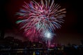 Fireworks in the city of Ghent on New Year`s Eve Royalty Free Stock Photo