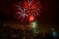 Fireworks in the city of Ghent on New Year`s Eve Royalty Free Stock Photo