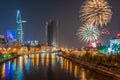 Fireworks on the riverbank of Saigon city, Vietnam