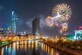 Fireworks on the riverbank of Saigon city, Vietnam