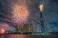 Fireworks on the riverbank of Saigon city, Vietnam