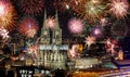 Fireworks at Cologne Cathedral KÃÂ¶lner lichter, Cologne, Germa Royalty Free Stock Photo