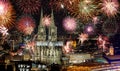 Fireworks at Cologne Cathedral KÃÂ¶lner lichter, Cologne, Germany Royalty Free Stock Photo