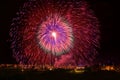 Fireworks. Colorful different amazing fireworks with dark sky background and house light in the far in Zurrie, Malta Malta firewor Royalty Free Stock Photo