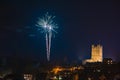 Fireworks display above Richmond Castle Royalty Free Stock Photo